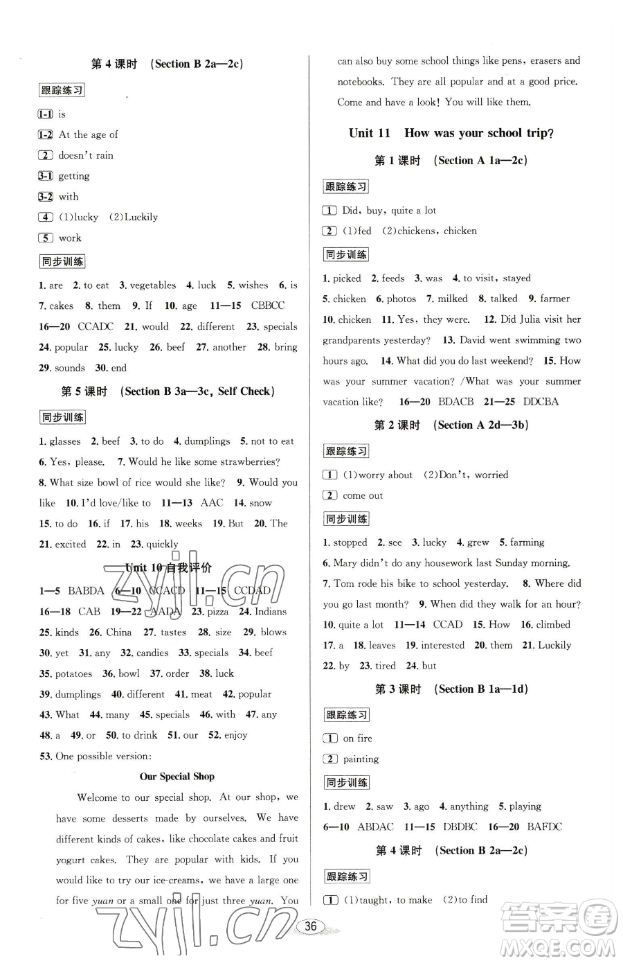 北京教育出版社2023教與學(xué)課程同步講練七年級(jí)下冊(cè)英語(yǔ)人教版參考答案