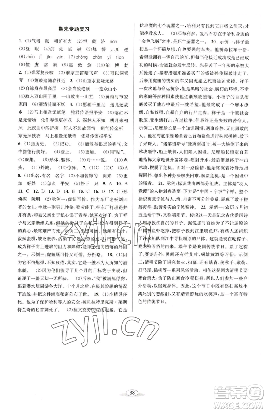北京教育出版社2023教與學(xué)課程同步講練七年級下冊語文人教版參考答案