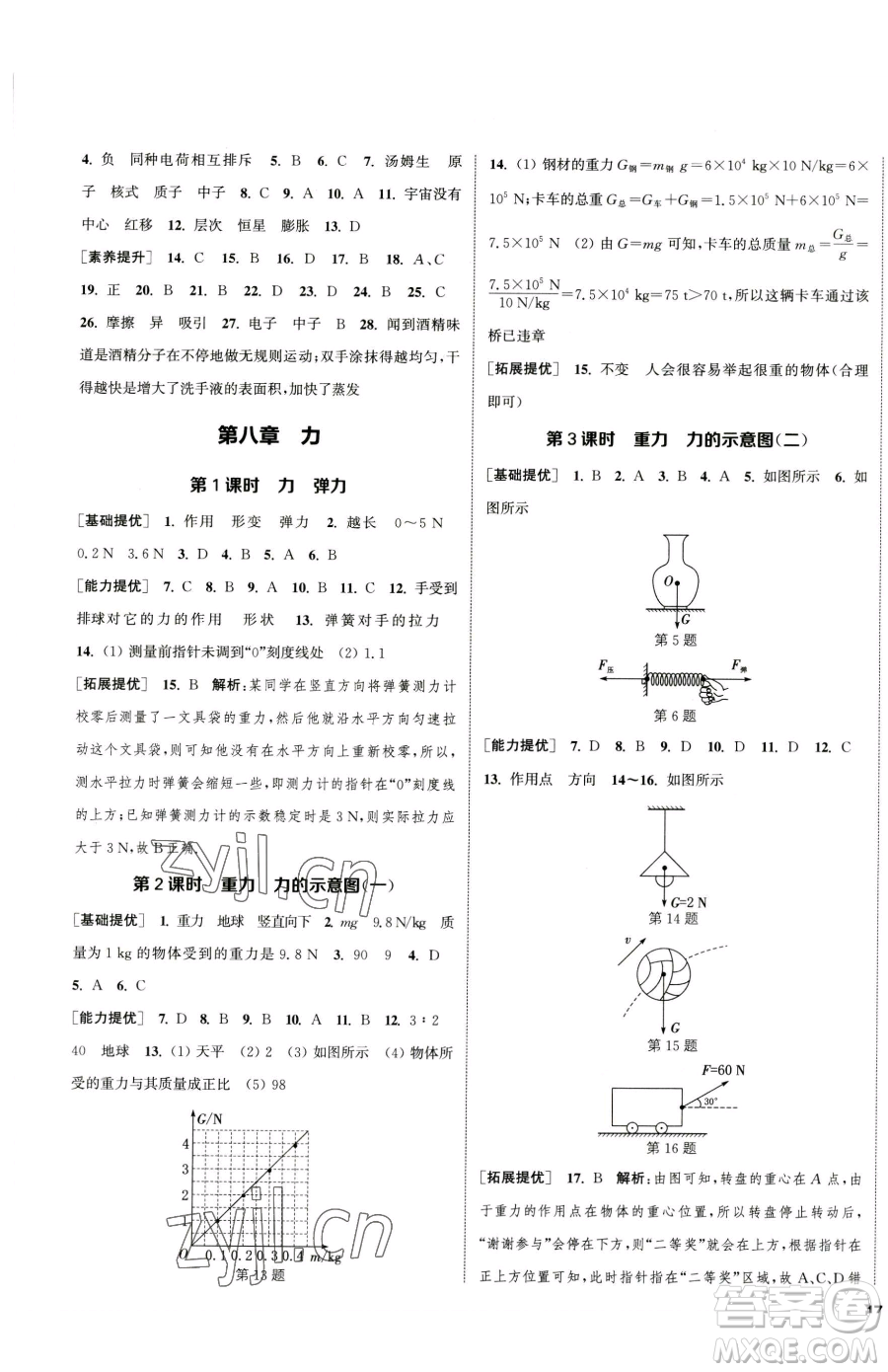 南京大學(xué)出版社2023提優(yōu)訓(xùn)練課課練八年級(jí)下冊(cè)物理蘇科版徐州專版參考答案