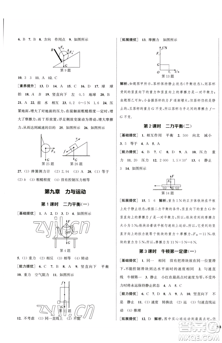 南京大學(xué)出版社2023提優(yōu)訓(xùn)練課課練八年級(jí)下冊(cè)物理蘇科版徐州專版參考答案