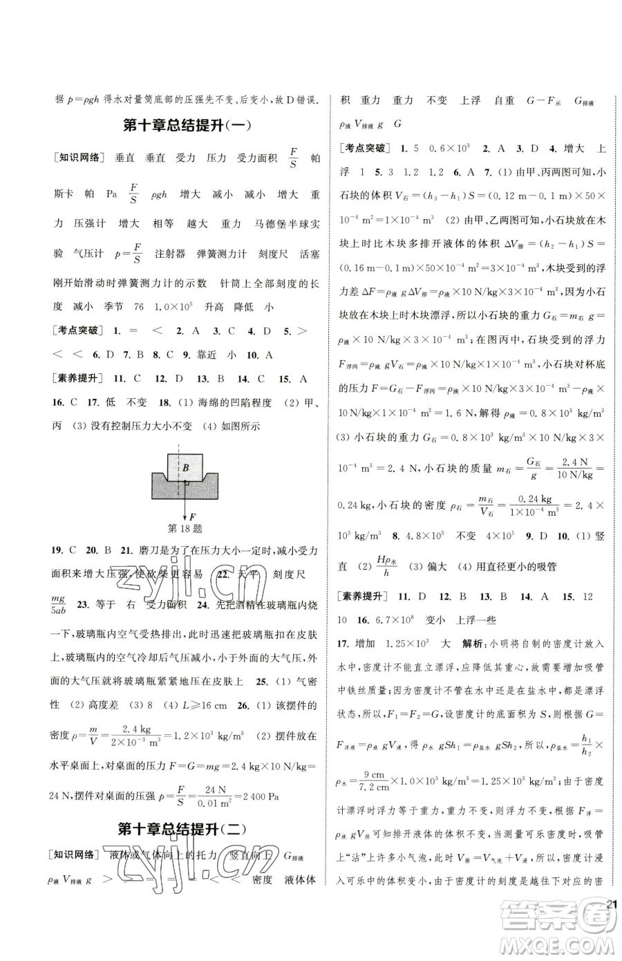 南京大學(xué)出版社2023提優(yōu)訓(xùn)練課課練八年級(jí)下冊(cè)物理蘇科版徐州專版參考答案