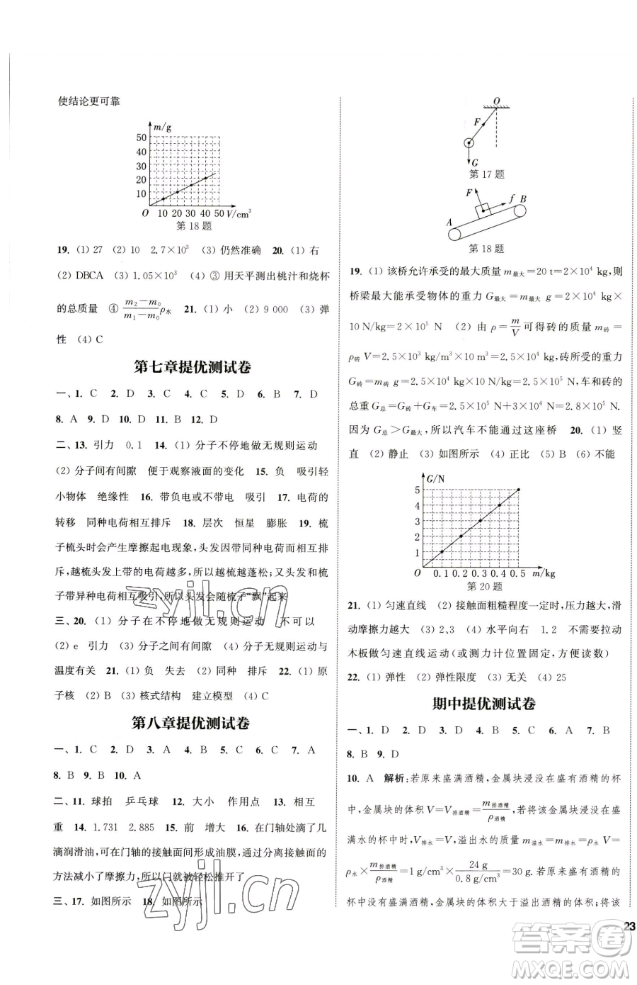 南京大學(xué)出版社2023提優(yōu)訓(xùn)練課課練八年級(jí)下冊(cè)物理蘇科版徐州專版參考答案