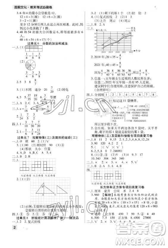 北方婦女兒童出版社2023期末考試必刷卷五年級下冊數(shù)學(xué)人教版河南專版參考答案