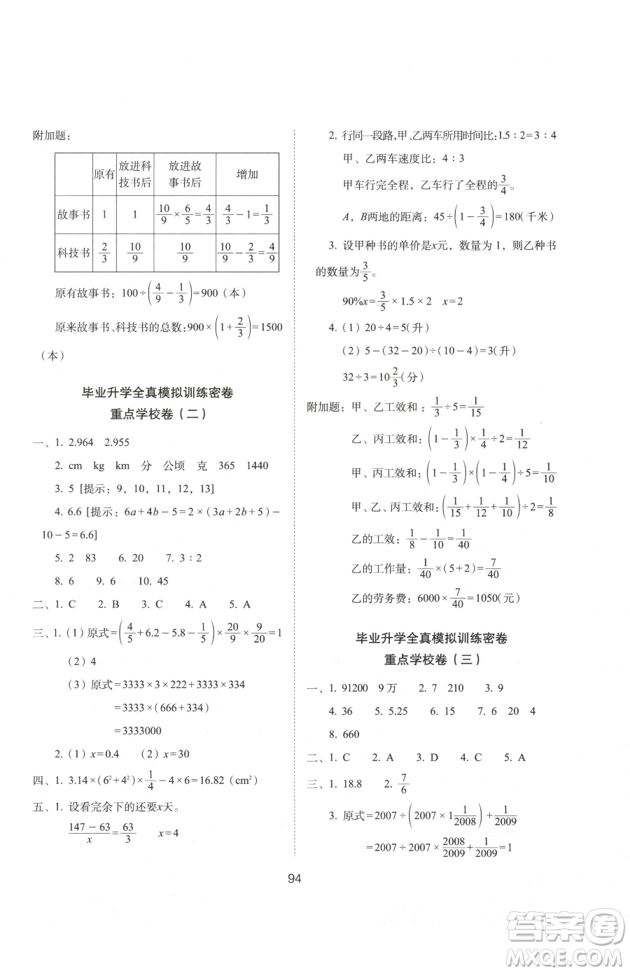 長春出版社2023期末沖刺100分完全試卷六年級下冊數(shù)學北師大版參考答案