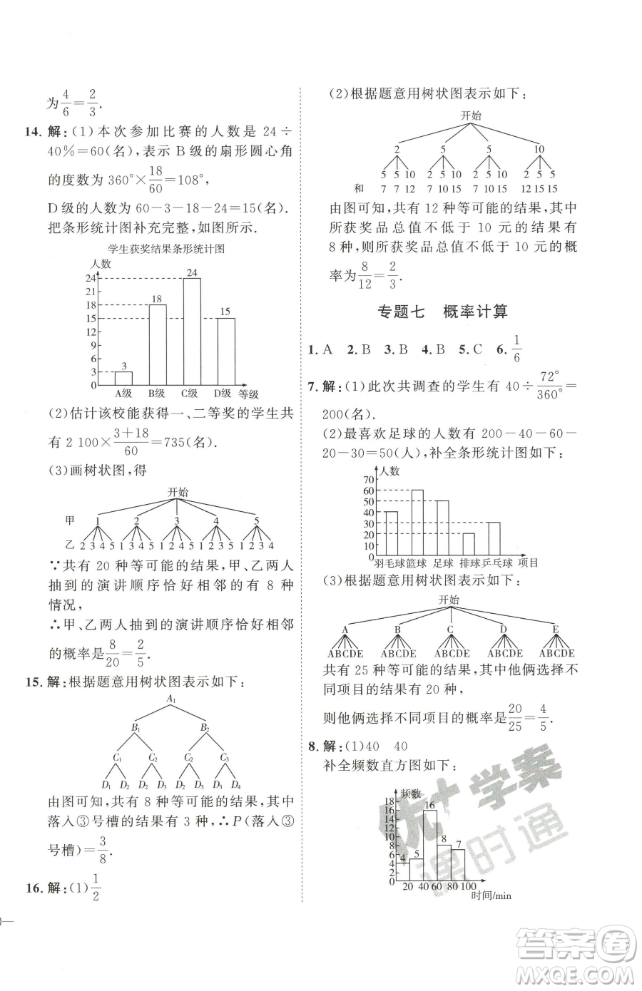 延邊教育出版社2023優(yōu)+學(xué)案課時(shí)通九年級(jí)下冊(cè)數(shù)學(xué)青島版濰坊專版參考答案