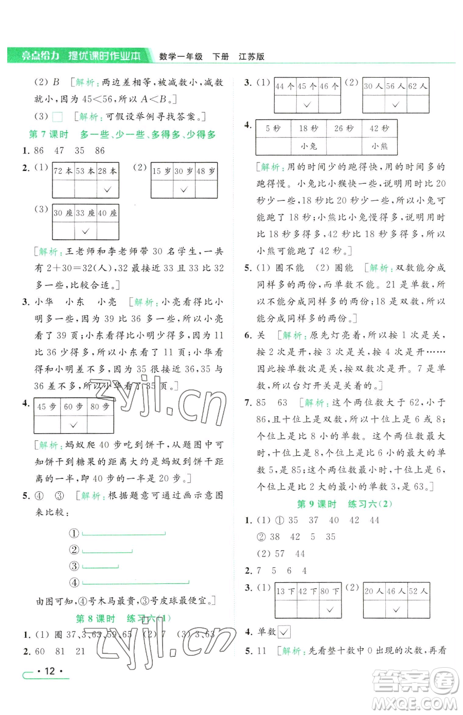 北京教育出版社2023亮點(diǎn)給力提優(yōu)課時(shí)作業(yè)本一年級(jí)下冊(cè)數(shù)學(xué)江蘇版參考答案