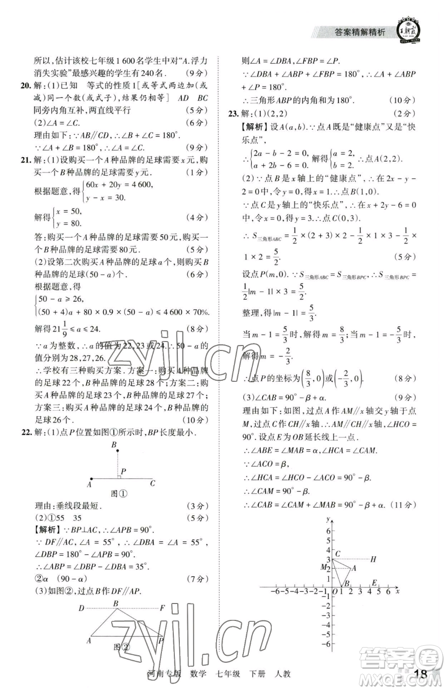 江西人民出版社2023王朝霞各地期末試卷精選七年級(jí)下冊(cè)數(shù)學(xué)人教版河南專版參考答案