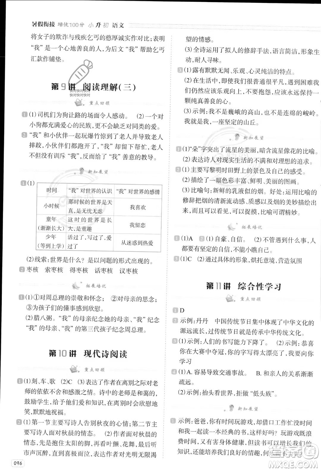 南方日?qǐng)?bào)出版社2023暑假銜接培優(yōu)100分小升初語(yǔ)文16講通用版參考答案