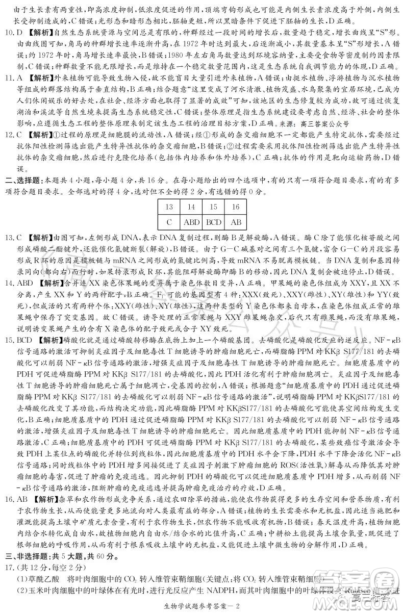 名校聯(lián)考聯(lián)合體2023年春季高二期末聯(lián)考暨新高三適應(yīng)性聯(lián)合考試生物學(xué)試卷答案