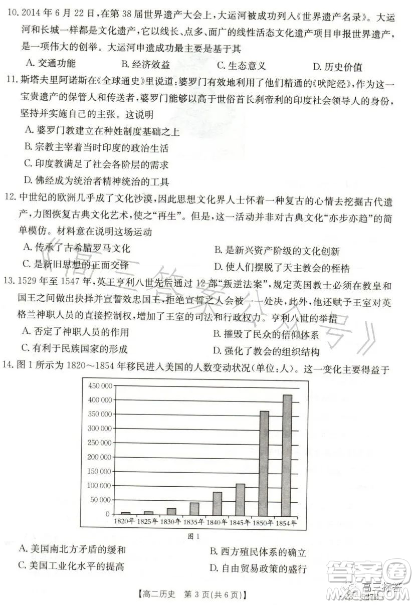 2023邯鄲市高二年級第二學(xué)期期末考試歷史試卷答案