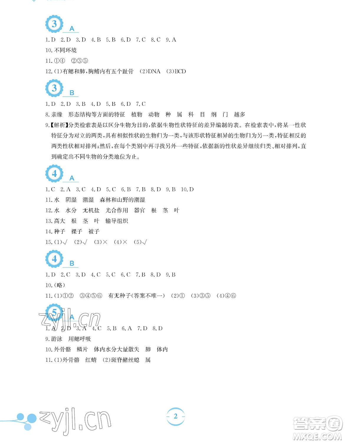 安徽教育出版社2023暑假作業(yè)八年級(jí)生物學(xué)北師大版參考答案