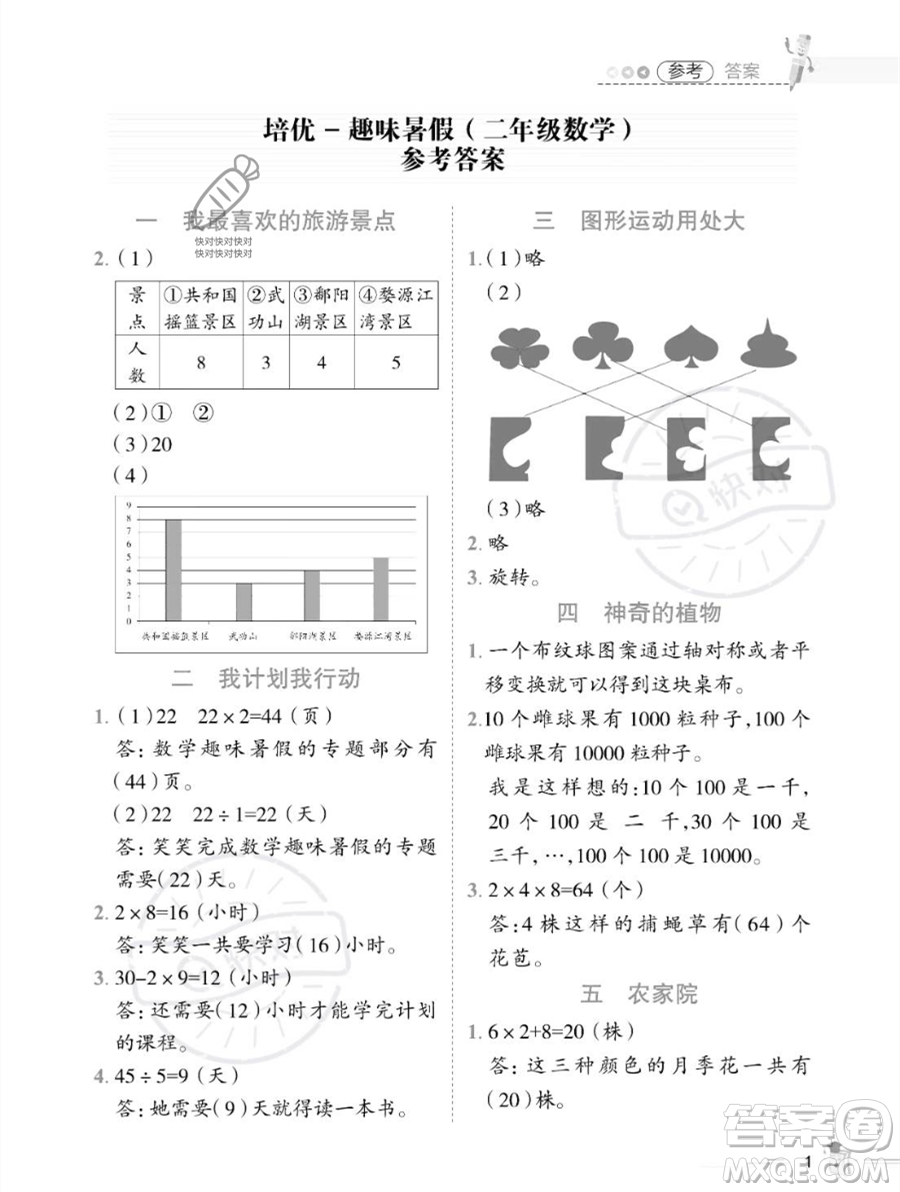 江西科學(xué)技術(shù)出版社2023培優(yōu)趣味暑假二年級(jí)數(shù)學(xué)通用版參考答案