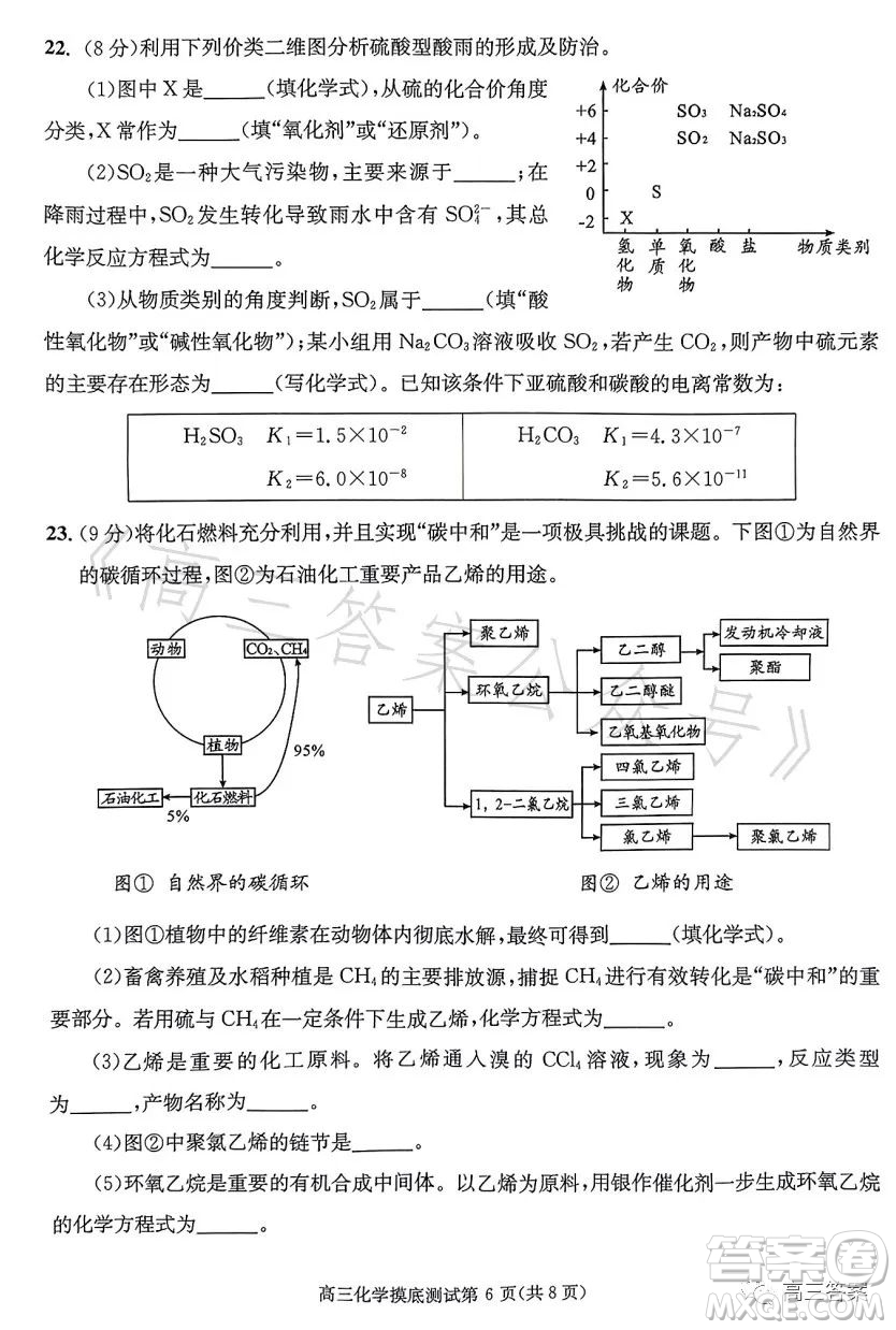成都市2021級高中畢業(yè)班摸底測試化學試卷答案