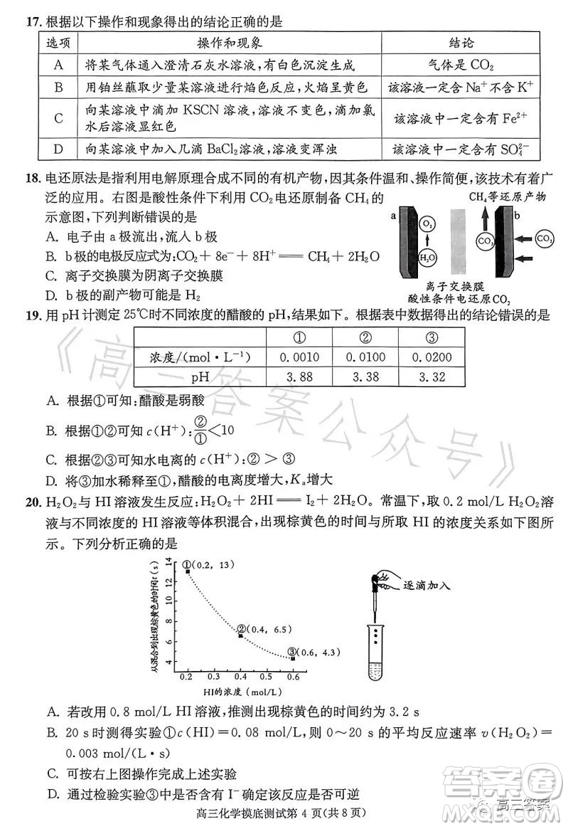 成都市2021級高中畢業(yè)班摸底測試化學試卷答案