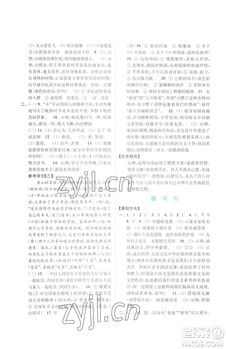 南京大學出版社2023暑假接力棒七升八綜合篇通用版參考答案