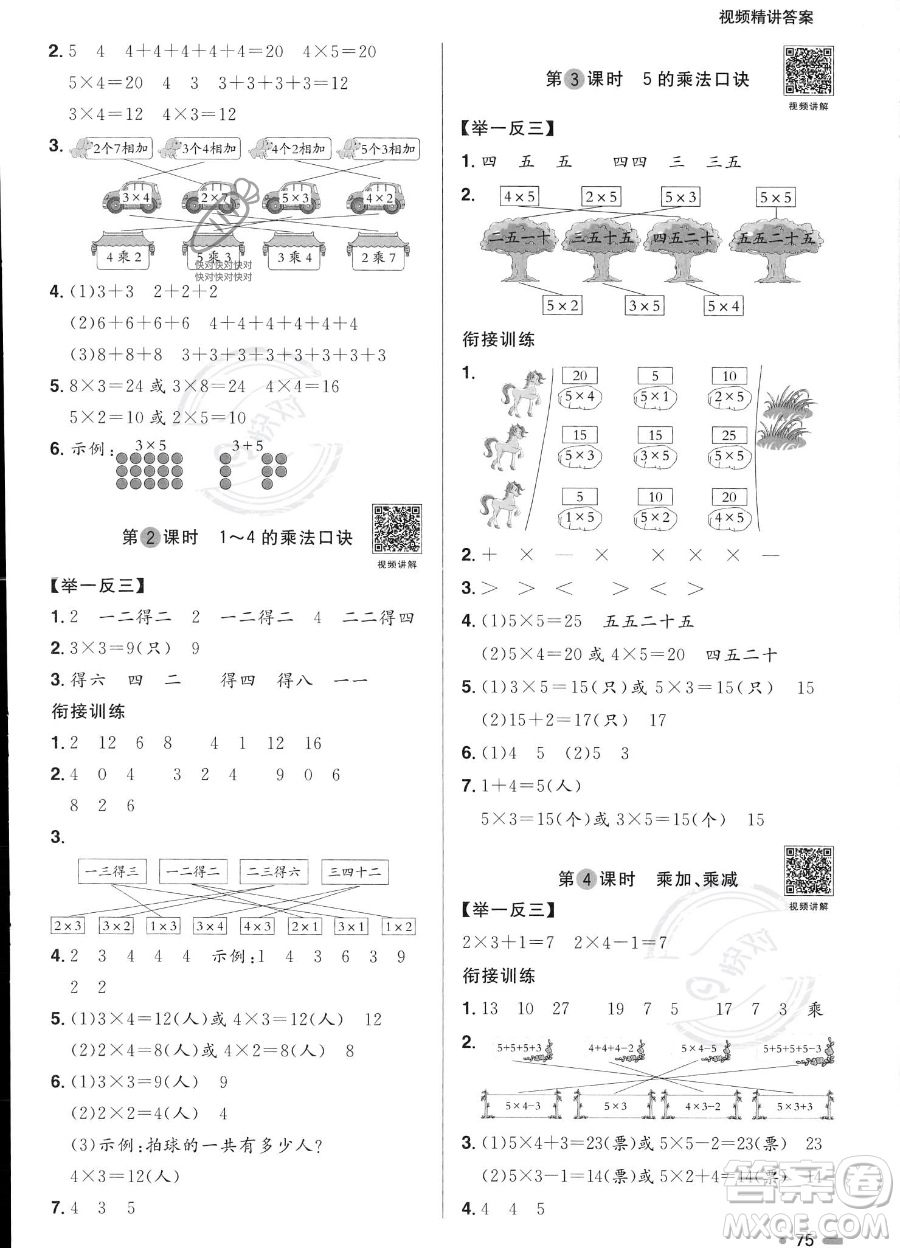 江西教育出版社2023陽光同學暑假銜接1升2數(shù)學蘇教版答案