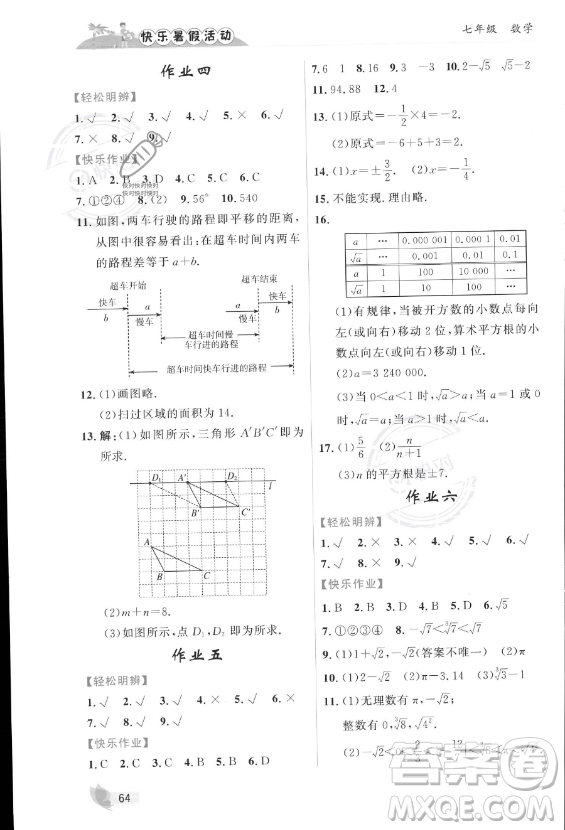 內(nèi)蒙古人民出版社2023年快樂暑假活動七年級數(shù)學(xué)通用版答案