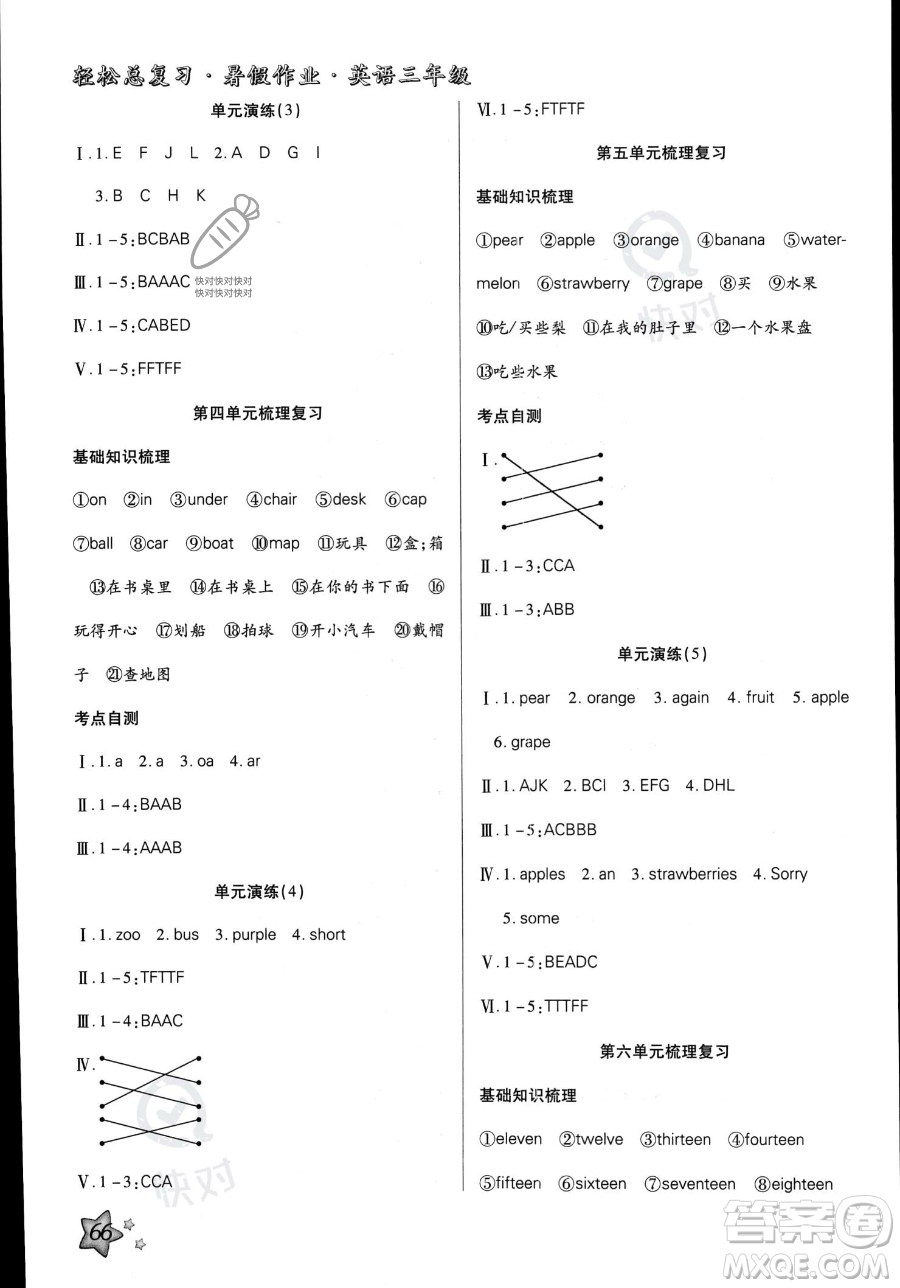 河北科學(xué)技術(shù)出版社2023年輕松總復(fù)習(xí)暑假作業(yè)三年級(jí)英語人教PEP版答案
