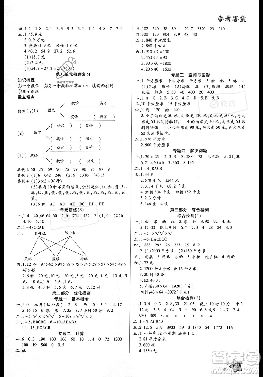 河北科學(xué)技術(shù)出版社2023年輕松總復(fù)習(xí)暑假作業(yè)三年級數(shù)學(xué)人教版答案