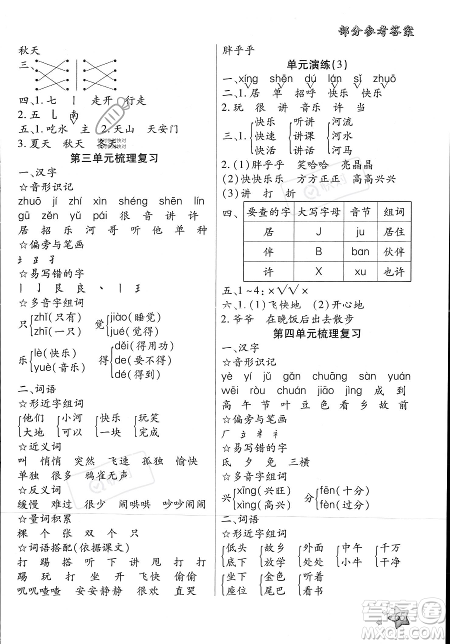 河北科學(xué)技術(shù)出版社2023年輕松總復(fù)習(xí)60天一年級(jí)語文通用版答案