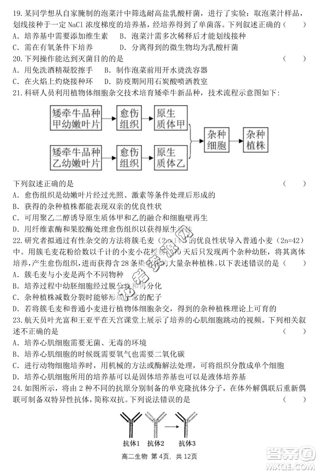 哈三中2022—2023學年高二下學期期末考試生物試卷答案