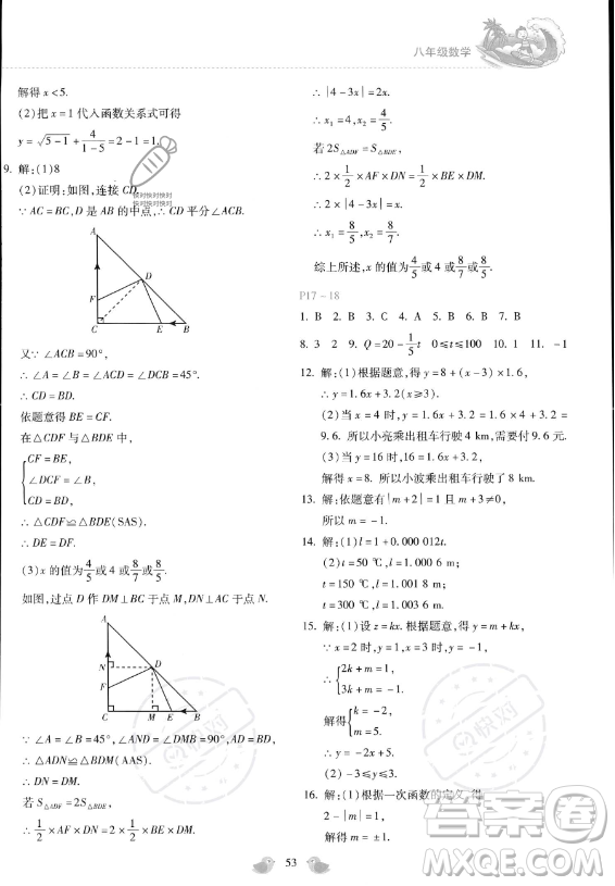 河北少年兒童出版社2023年世超金典暑假樂園八年級數(shù)學(xué)通用版答案