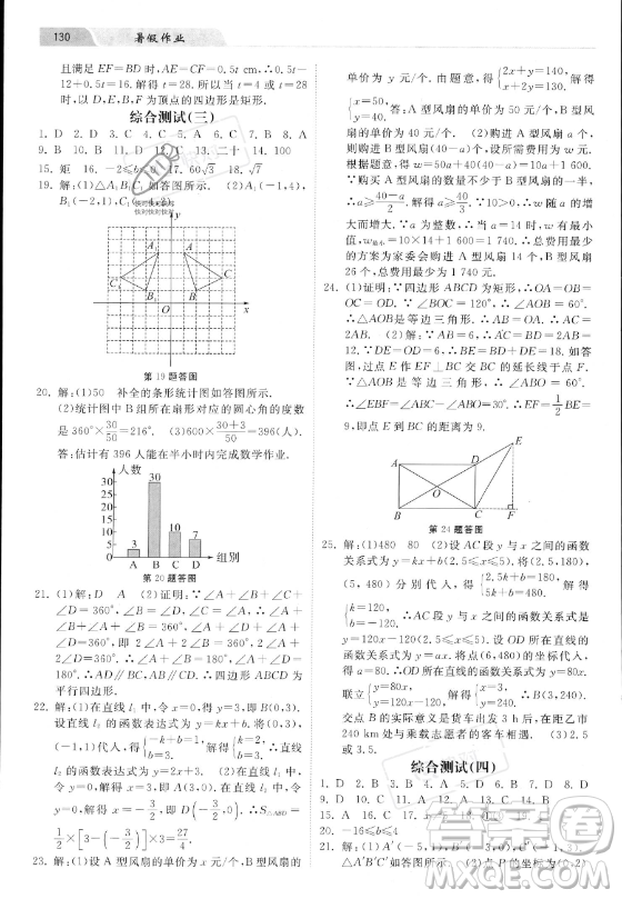 河北美術(shù)出版社2023年暑假作業(yè)八年級數(shù)學(xué)冀教版答案