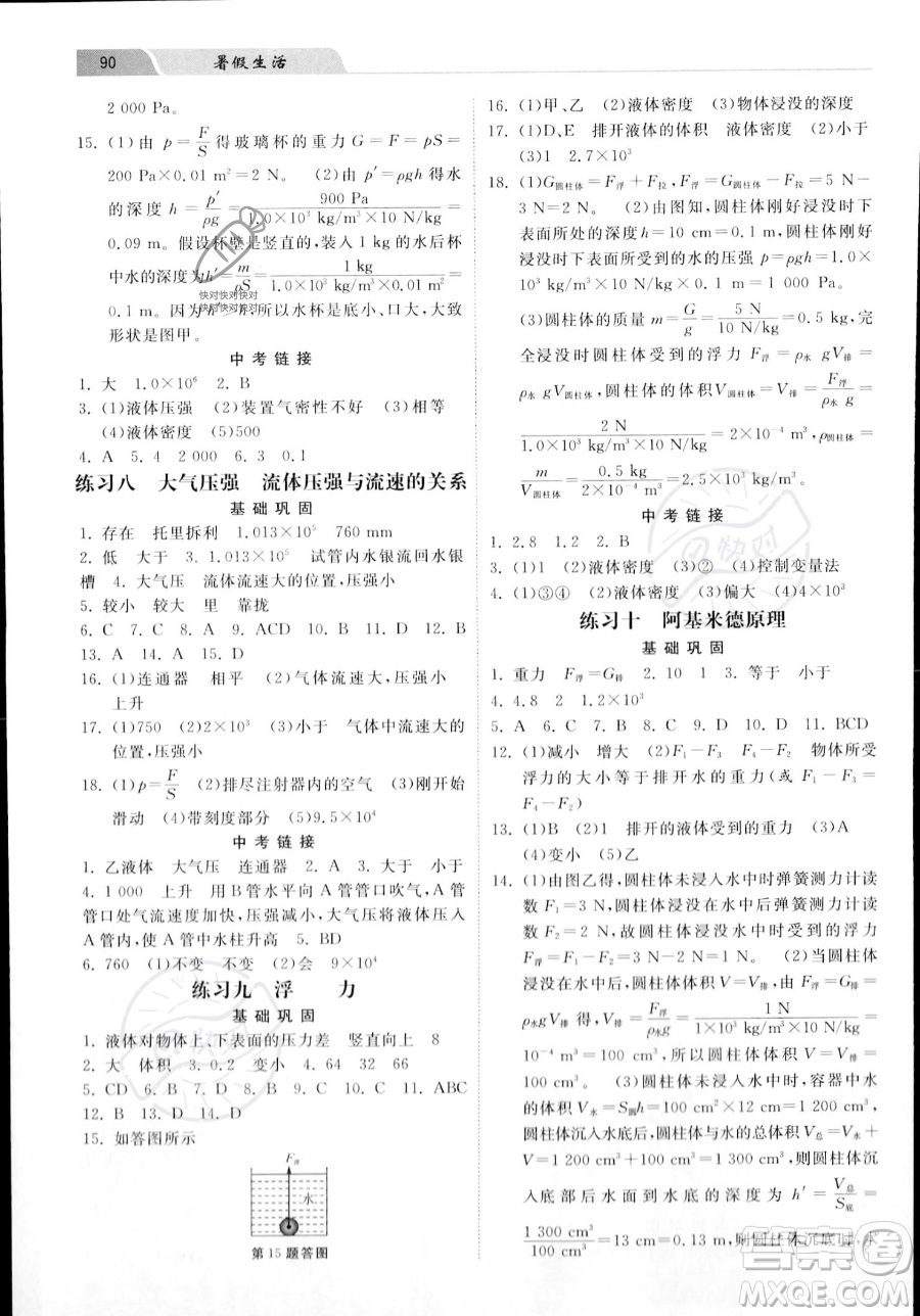 河北美術(shù)出版社2023年暑假生活八年級物理通用版答案