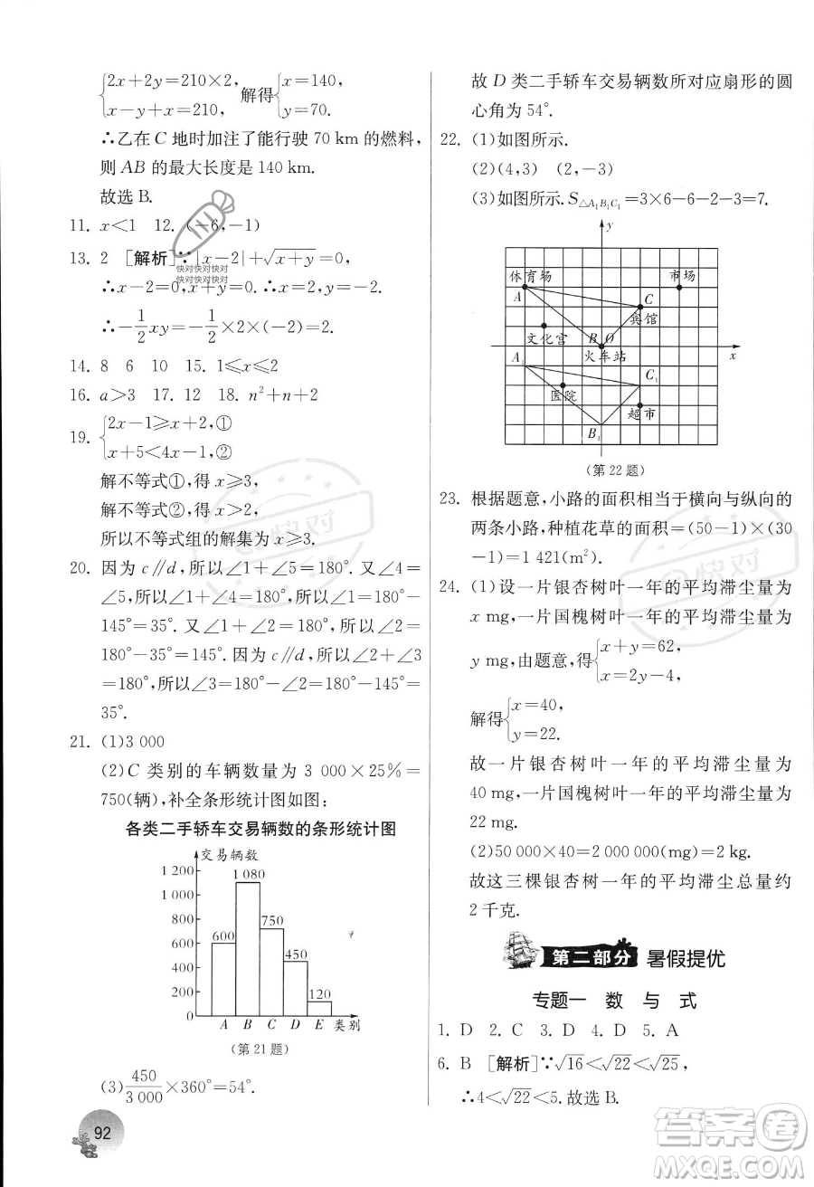 江蘇人民出版社2023年實驗班提優(yōu)訓練暑假銜接七升八年級數(shù)學人教版答案