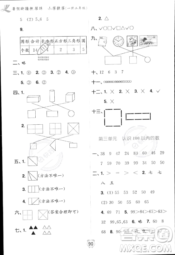 江蘇鳳凰美術出版社2023年超能學典暑假銜接優(yōu)學練一升二年級數(shù)學江蘇版答案