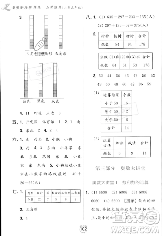 江蘇鳳凰美術(shù)出版社2023年超能學(xué)典暑假銜接優(yōu)學(xué)練二升三年級數(shù)學(xué)江蘇版答案
