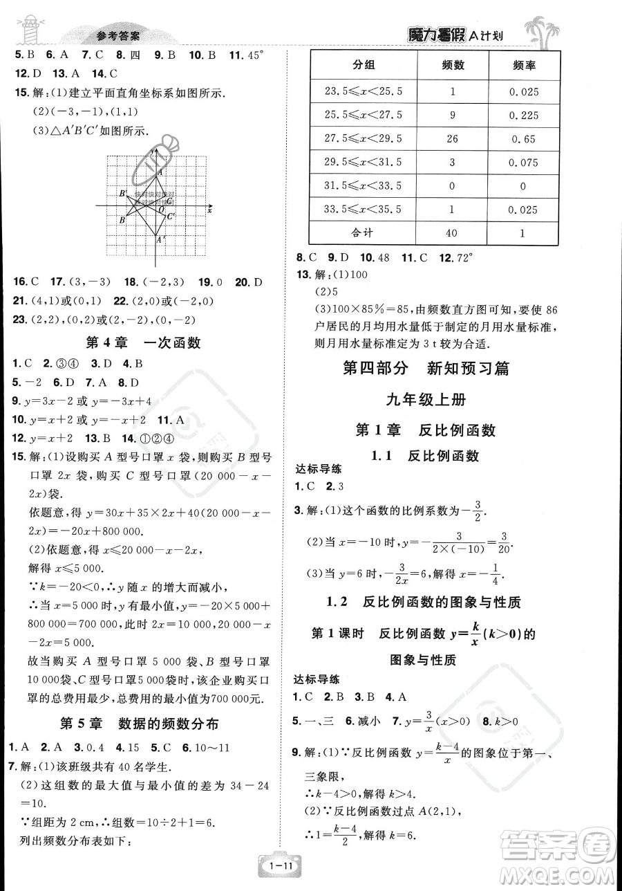 江西美術(shù)出版社2023年魔力暑假A計劃八年級數(shù)學(xué)湘教版答案