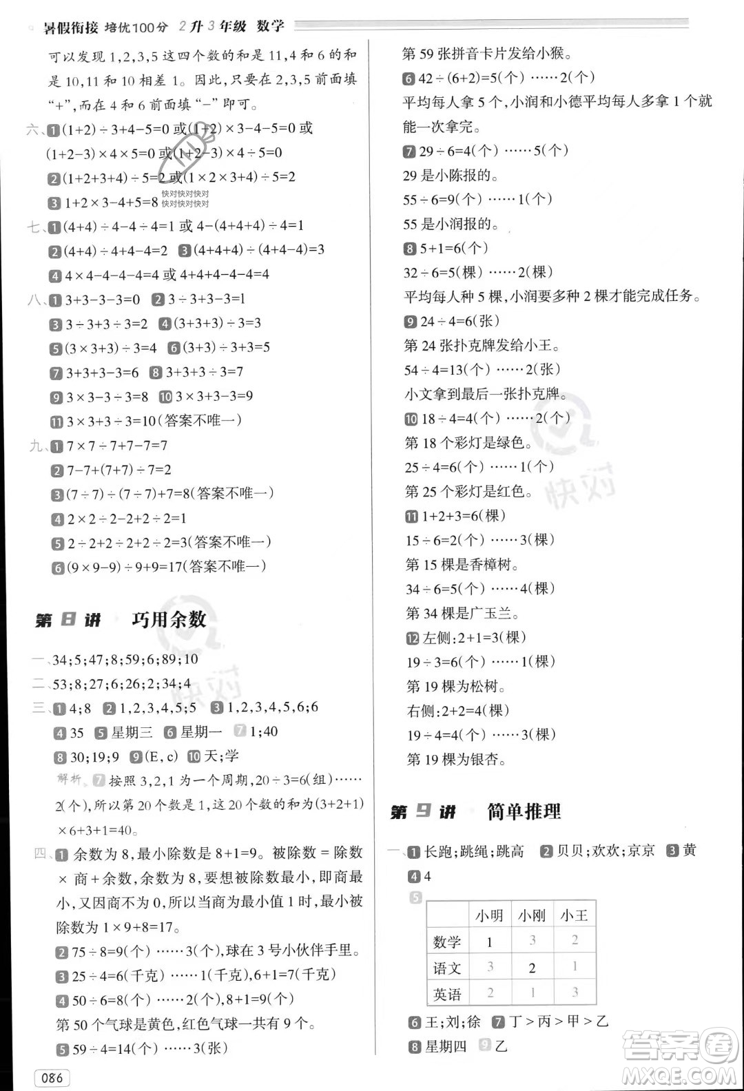 南方日報出版社2023年暑假銜接培優(yōu)100分2升3年級數(shù)學(xué)課標(biāo)版答案