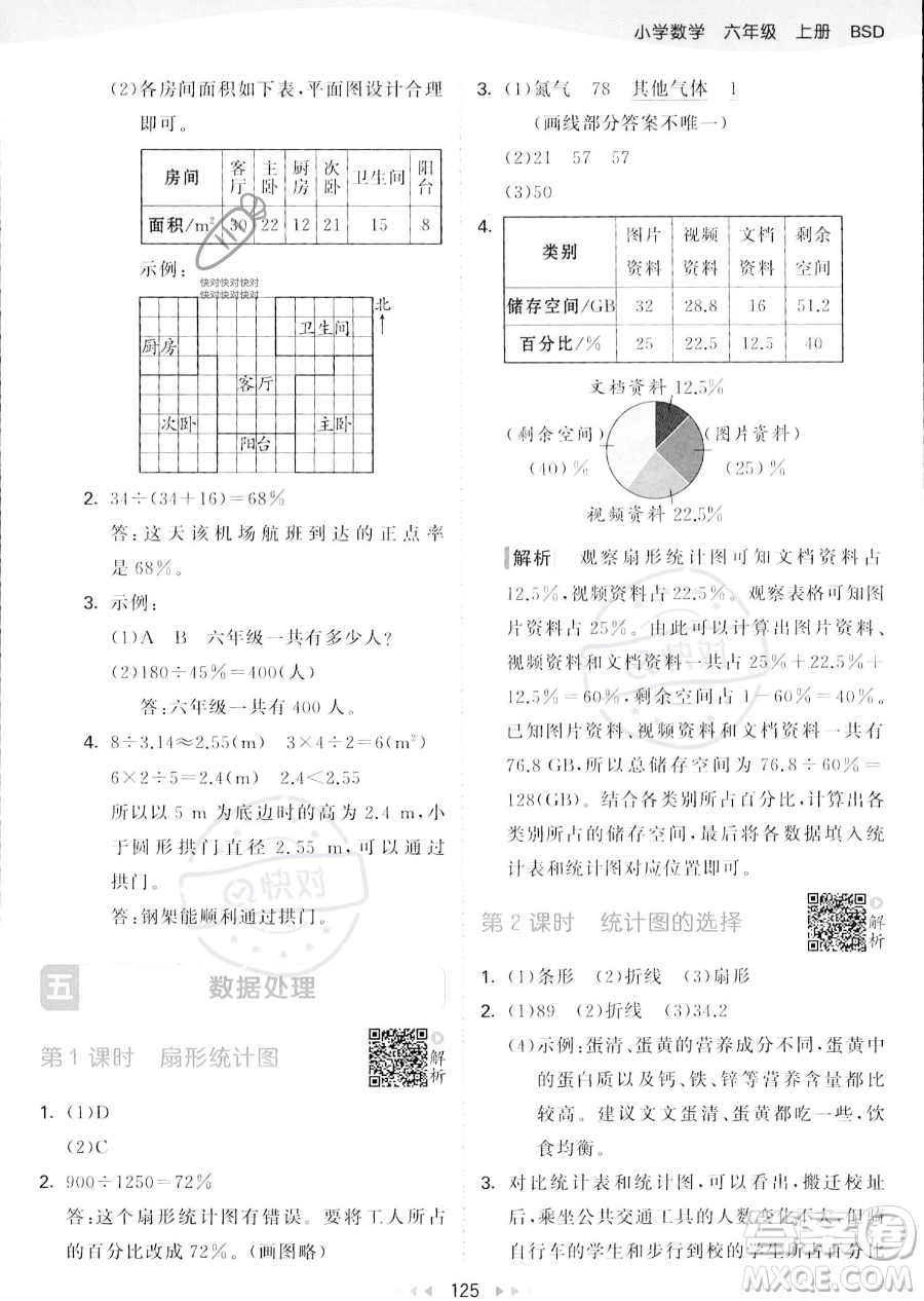 教育科學出版社2023秋季53天天練六年級上冊數學北師大版答案