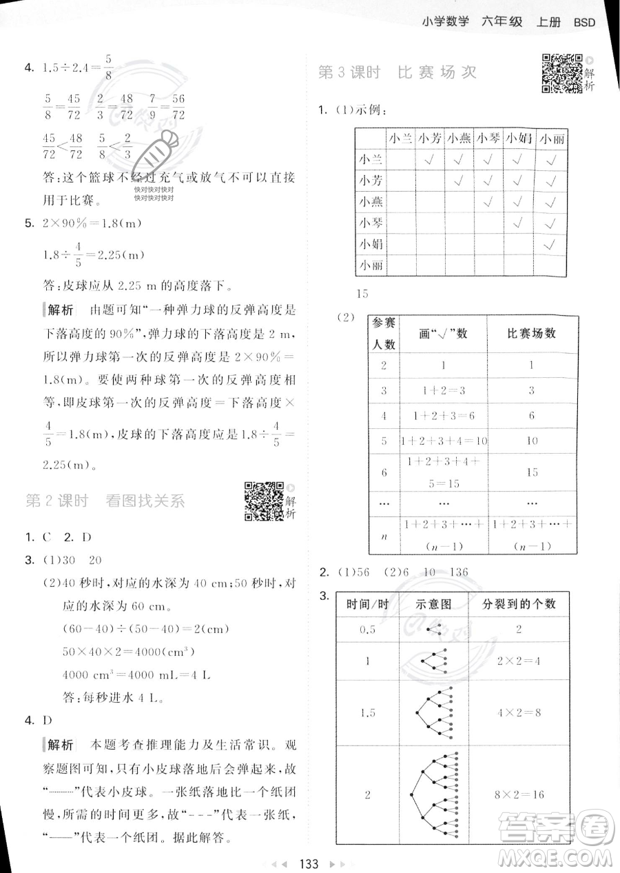 教育科學出版社2023秋季53天天練六年級上冊數學北師大版答案