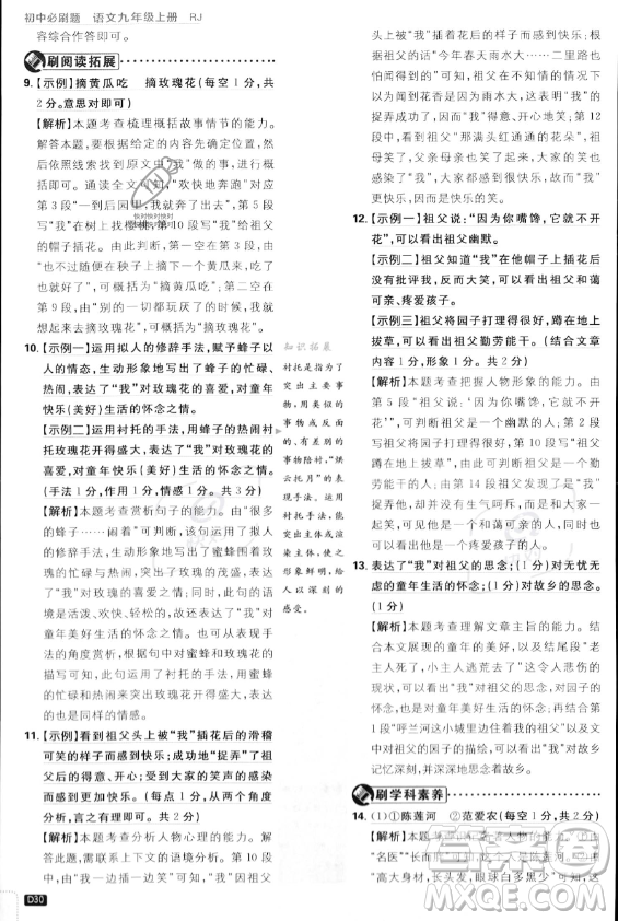 開明出版社2024屆初中必刷題九年級上冊語文人教版答案