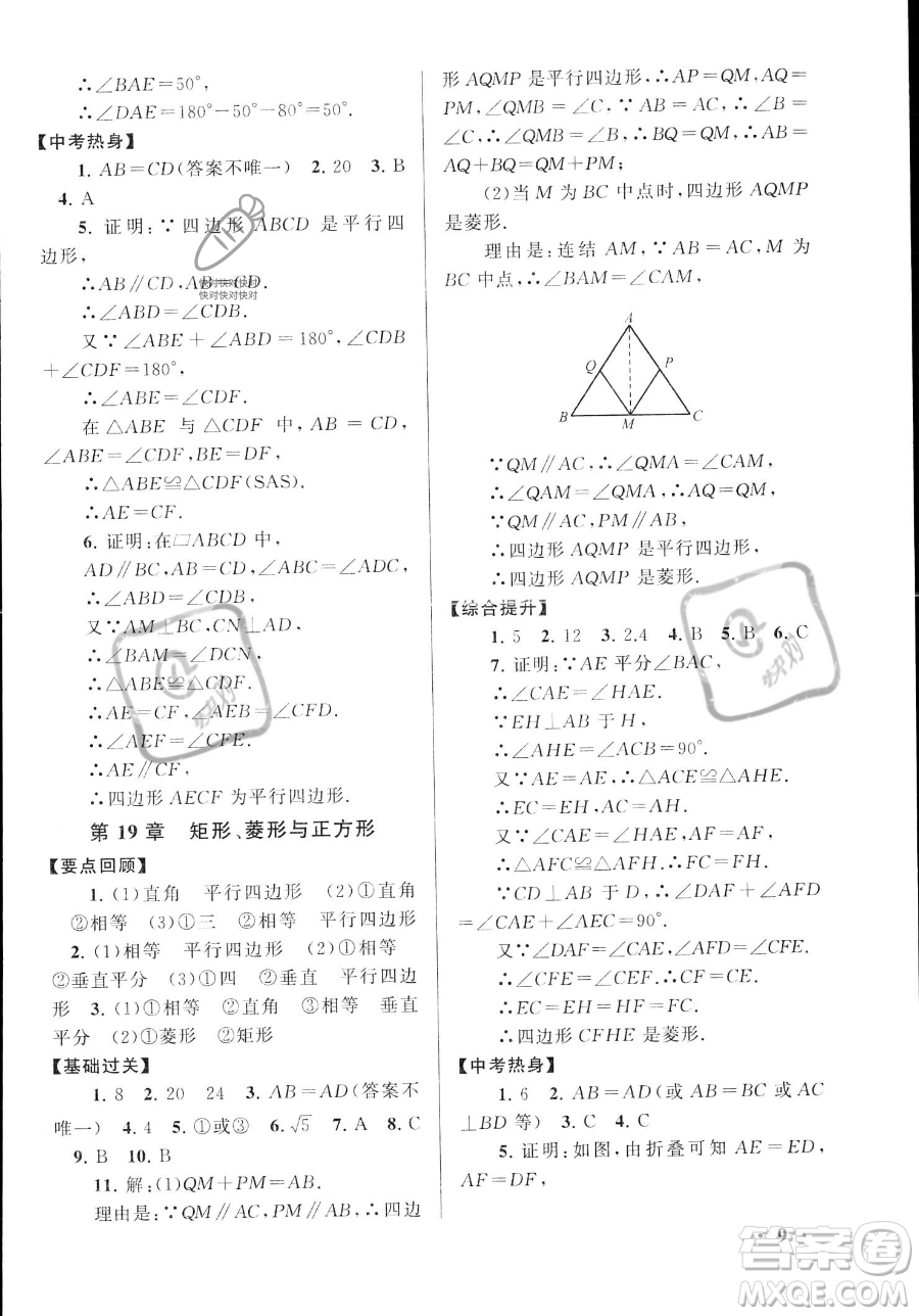 安徽人民出版社2023年暑假大串聯(lián)八年級數(shù)學華師大版答案