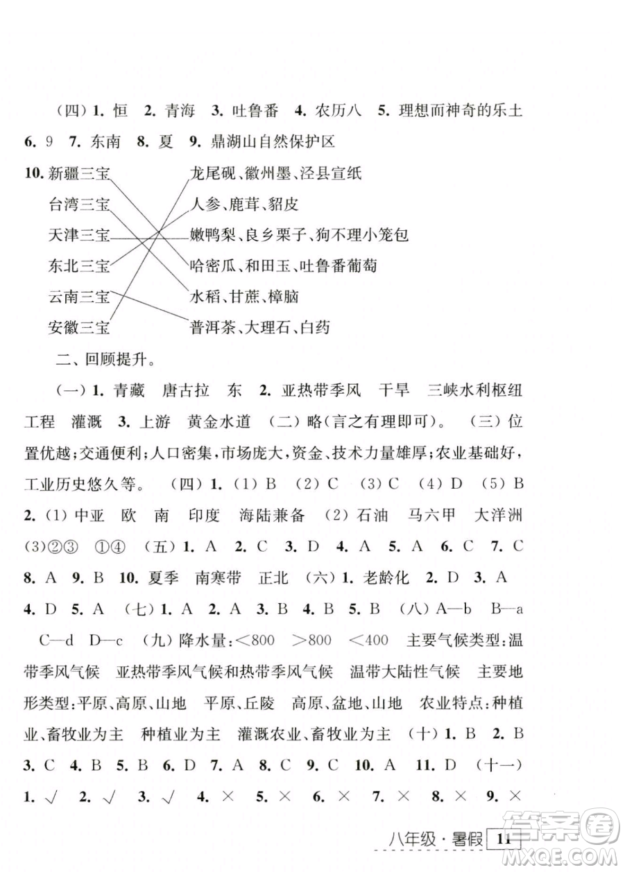 江蘇人民出版社2023年學(xué)習(xí)與探究暑假學(xué)習(xí)八年級合訂本通用版答案