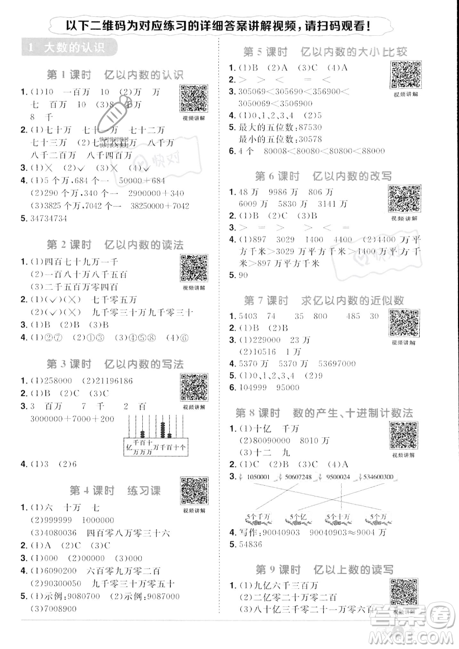 江西教育出版社2023陽光同學(xué)課時優(yōu)化作業(yè)四年級上冊數(shù)學(xué)人教版答案