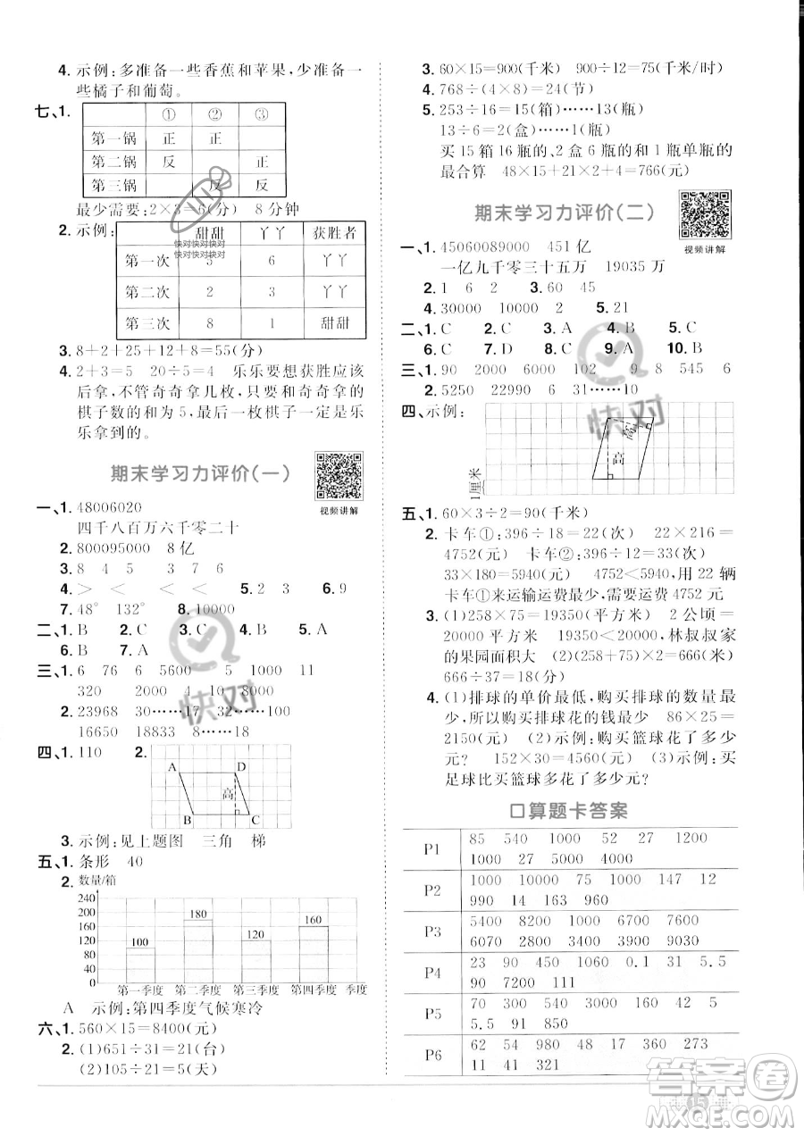 江西教育出版社2023陽光同學(xué)課時優(yōu)化作業(yè)四年級上冊數(shù)學(xué)人教版答案