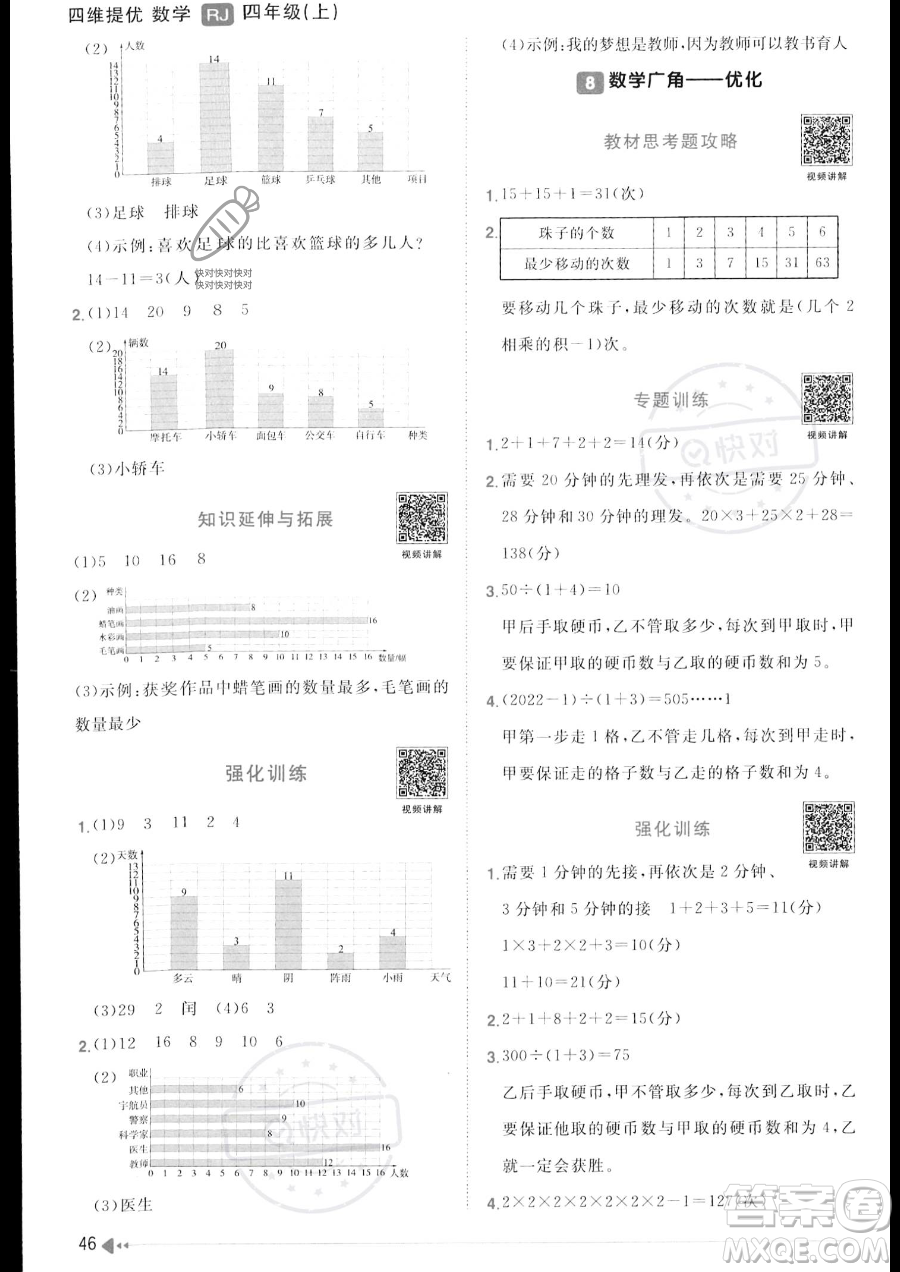 江西教育出版社2023陽光同學(xué)課時優(yōu)化作業(yè)四年級上冊數(shù)學(xué)人教版答案