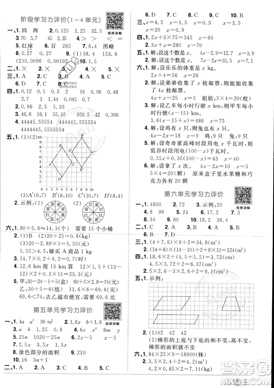 江西教育出版社2023陽(yáng)光同學(xué)課時(shí)優(yōu)化作業(yè)五年級(jí)上冊(cè)數(shù)學(xué)人教版答案