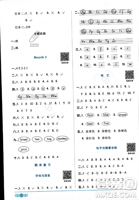 江西教育出版社2023陽(yáng)光同學(xué)課時(shí)優(yōu)化作業(yè)三年級(jí)上冊(cè)英語(yǔ)人教PEP版答案
