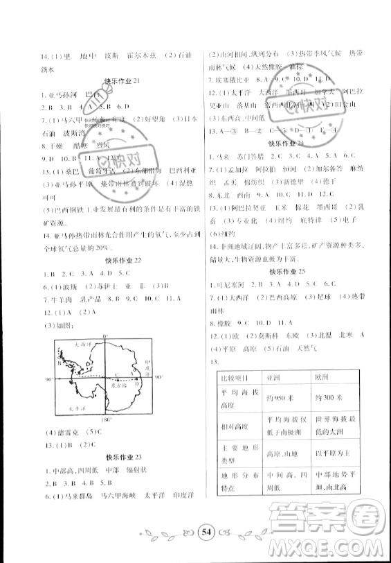 西安出版社2023年書(shū)香天博暑假作業(yè)七年級(jí)地理通用版答案