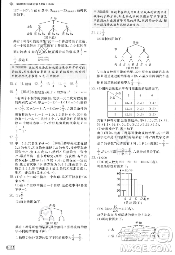 江蘇人民出版社2023實(shí)驗(yàn)班提優(yōu)訓(xùn)練九年級上冊數(shù)學(xué)人教版答案
