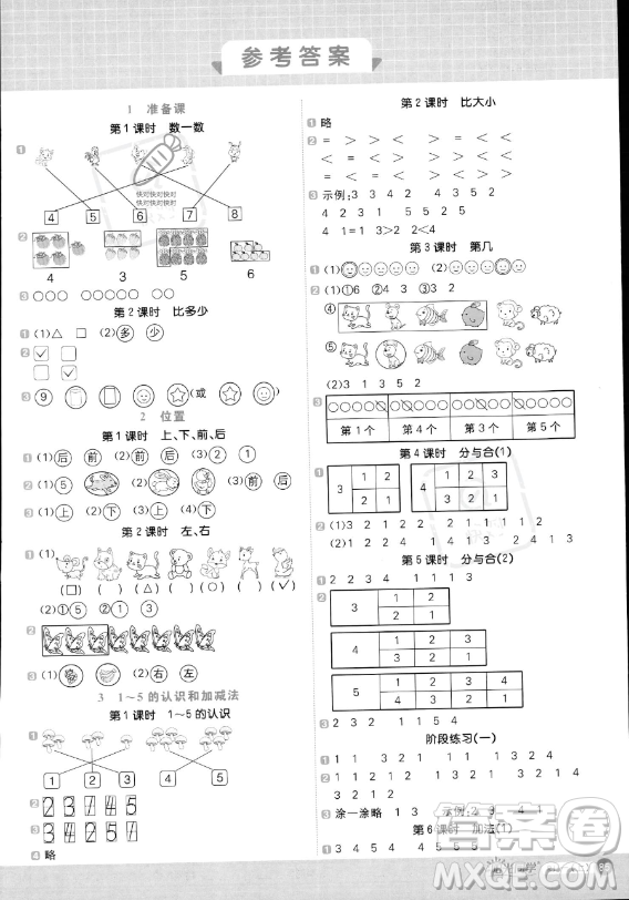 江西教育出版社2023陽光同學計算小達人一年級上冊數學人教版答案