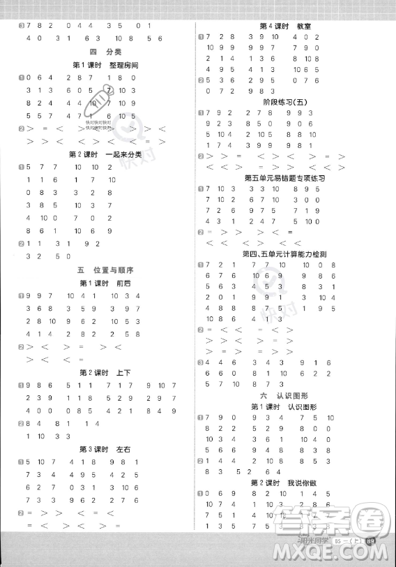 江西教育出版社2023陽光同學(xué)計算小達(dá)人一年級上冊數(shù)學(xué)北師大版答案