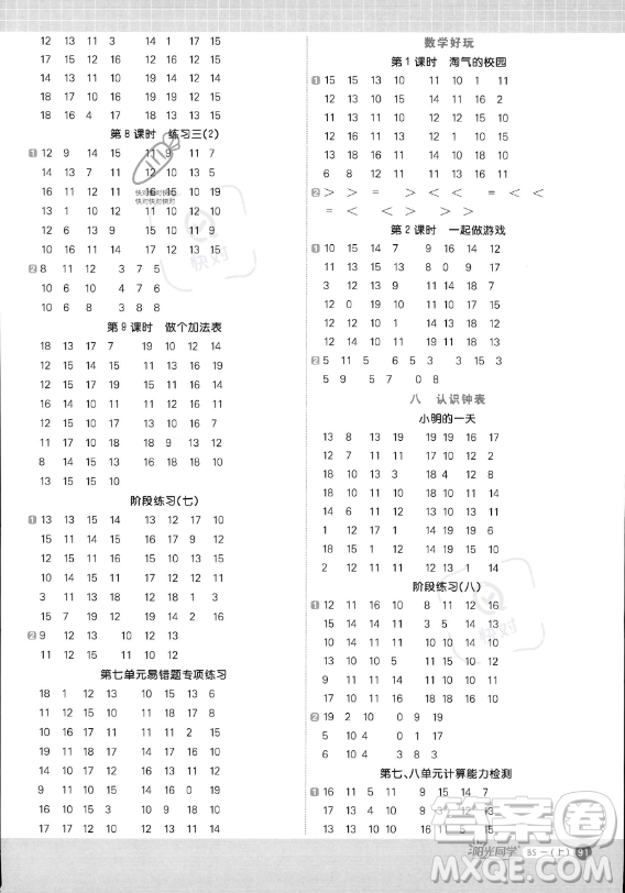 江西教育出版社2023陽光同學(xué)計算小達(dá)人一年級上冊數(shù)學(xué)北師大版答案