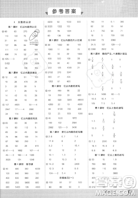 江西教育出版社2023陽光同學計算小達人四年級上冊數(shù)學人教版答案