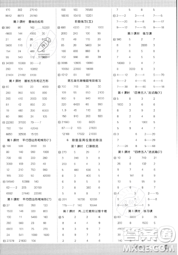 江西教育出版社2023陽光同學計算小達人四年級上冊數(shù)學人教版答案